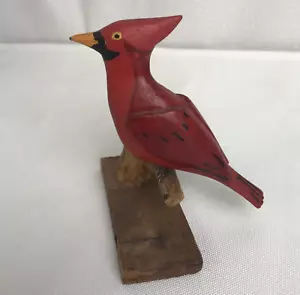 Vintage Hand-Carved Hand-Painted Red Cardinal Bird W Crossley 1987 On Perch - Picture 1 of 15