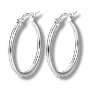 925 Sterling Silver Hoop Earrings 1" Medium Lightweight Everyday Trendy Gift NWT - Picture 1 of 12