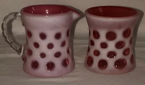 Fenton COIN DOT* CRANBERRY OPALESCENT* 3 1/4" CREAMER & SUGAR - Picture 1 of 2