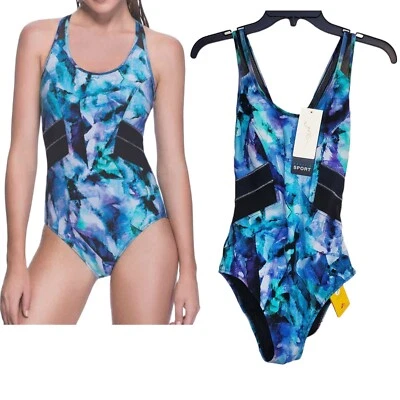 Gottex Size 8 Profile Sport ONE Piece Swimsuit Moonstone Blue mesh panels - Image 1 of 4