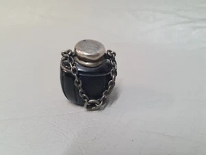 Antique Perfume Bottle Pendant Locket Vinaigrette Carved Bog Oak W/ Silver Cap - Picture 1 of 10
