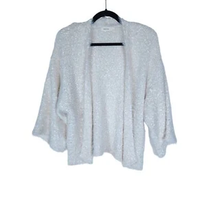 Sleeping on Snow Anthropologie Womens Cardigan Sweater Cream Fuzzy Knit Sparkly - Picture 1 of 13