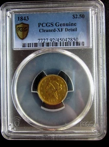 1843-P PHILADELPIA LIBERTY HEAD QUARTER EAGLE $2.5 DOLLAR GOLD PCGS XF NICE DATE - Picture 1 of 4