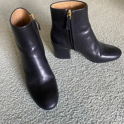 Tory Burch Brooke Gold Logo Bootie Womens 5 M Black Leather Block Heel Zip Up - Image 1 of 4