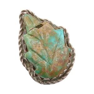 925 Sterling Silver Vintage Ring NAVAJO ZUNI Large Turquoise Leaf SZ 6.5 RG32119 - Picture 1 of 8