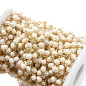 2 Meters Freshwater Pearl Chain Stainless Steel Link DIY Necklace Jewelry Making - Picture 1 of 7