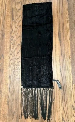 Jones New York Mantón Largo Envolvente Bufanda Flecos Negro Encaje Diseñador 74x22  Foto 1 de 4