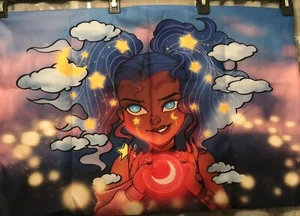 Galaxy Black Art Girl Holding The Moon African Pillowcase 20X30inch Hidden Zip - Picture 1 of 5