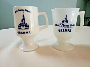 VTG Walt Disney World GRAMMA GRAMPA Milk Glass Coffee Mug Cup Pedestal D Shape - Picture 1 of 12