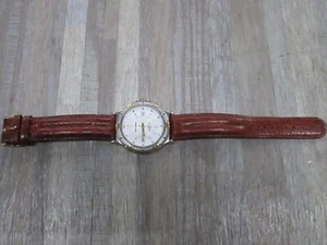 18K Gold Plated Hugo Maxx Watch Brown Genuine Leather BandNEED BATTERY - Picture 1 of 10