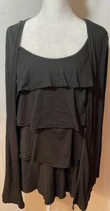 By Chicos Mock Twin Set Top Black Knit Ruffles Size 1 (medium) - Picture 1 of 6