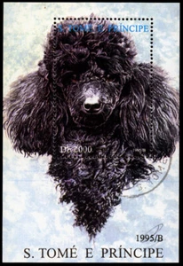 POODLE BLACK FRENCH Dog Postage Stamp Mini Sheet - St. Thomas & Prince Is. 1995 - Picture 1 of 1