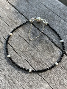 Natural 2mm Black Spinel Faceted Gemstone Beaded Bracelet Magnetic Very Fine - Picture 1 of 9