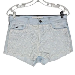 Hollister Women's Cut-Off Denim Shorts Size 5 Lace Front Light Wash Blue Denim - Picture 1 of 8