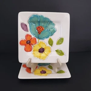 Pair Pier 1 Salad Plates “BRITTANY” Hand Painted Earthenware 8.5” Excellent Cond - Picture 1 of 7