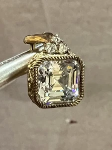 Judith Ripka 925 Sterling Silver Square CZ Clip On Earrings Gold Tone Bridal - Picture 1 of 11