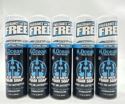 5 件装 H2 海洋蓝色绿色泡沫香皂不含 1.7 液体盎司有效期至 2028 年 — 第 1/3 张图片