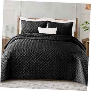 Soft Quilt Set Twin Size, 2 Pieces Lightweight Quilts Black Bedspreads - Picture 1 of 7