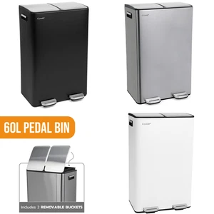Pattumiera a pedale riciclo rifiuti cucina 60L doppio 2 scomparti rifiuti - Foto 1 di 26