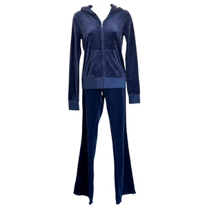 Traje deportivo Juicy Couture chaqueta con lentejuelas tiro bajo pantalones acampanados talla pequeña Y2K - Imagen 1 de 10