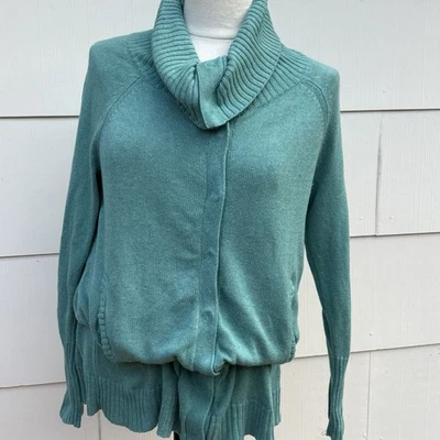 Sutton Studio Cashmere & Silk Women Turquoise Sweater Cardigan Cowl Neck Long SM - Image 1 of 4