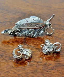 Vintage Silber & Kristall filigran Stil Brosche & Ohrringe - Bild 1 von 14