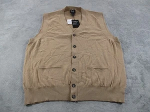 Jos A Bank Traveler Sweater Vest Mens XL Tan Merino Wool Button Front New Tag - Picture 1 of 10