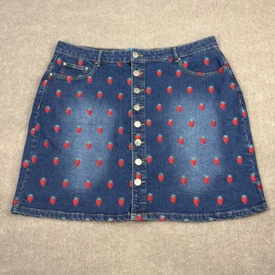 Falda Denim Hell Bunny Bordada Fresa AOP Botón Frontal Talla 3XL Rara Y2K Foto 1 de 4