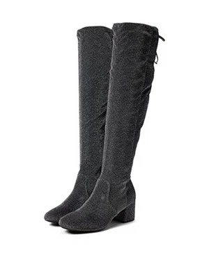 SUGAR Womens Black Silver Glitter Ollie Almond Toe Block Heel Boots Shoes 6.5 M - Image 1 of 4