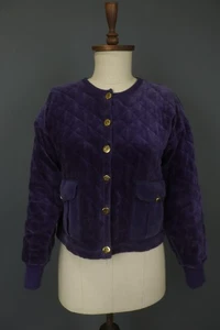 SONIA RYKIEL Purple Cotton Casual Raglan Sleeve Button Front Quilted Jacket Sz S - Picture 1 of 14