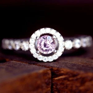 Anello in oro bianco 18 kt con diamanti naturali e zaffiro rosa naturale certificato non trattato - Foto 1 di 7