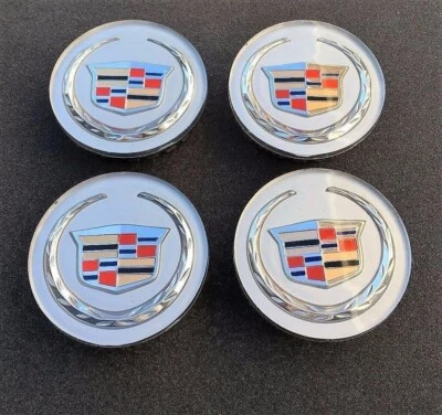 SET OF 4 CADILLAC CADI Silver CENTER WHEELS HUB CAPS LOGO 2.6 inches - Image 1 of 3