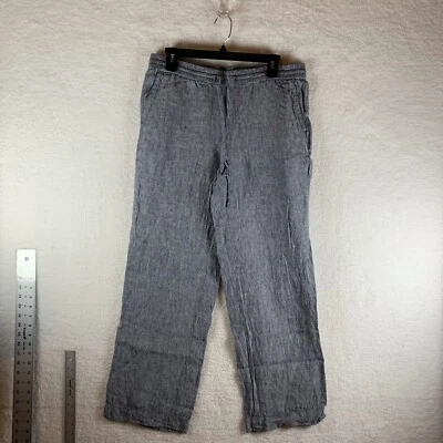 Calça Talbots feminina 8 listrada azul branca perna larga cordão 100% linho 7808 - Imagem 1 de 4