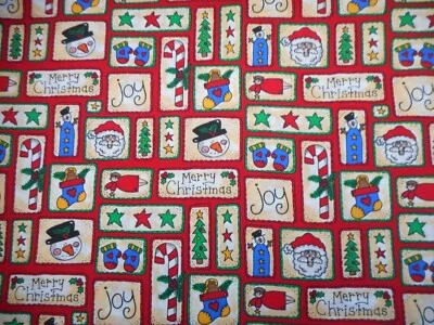 Quilt Fabric By Yard A Little Bit of Christmas Patch on Red Cotton Vtg C BH 5 - Image 1 of 2