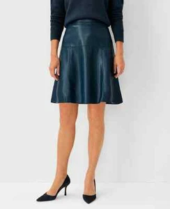 Ann Taylor Petite Faux Leather Seamed Flare Skirt - Picture 1 of 1
