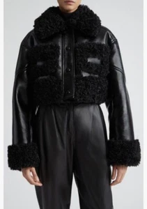 Neu mit Etikett $ 575 Stand Studio Fleur Kunstlederjacke mit Kunstfellbesatz kurze Lederjacke - 2 US! - Bild 1 von 6