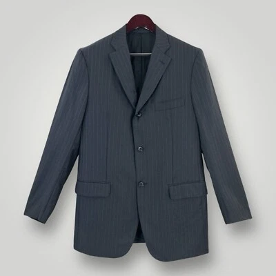 Blazer masculino Isaia Napoli preto listrado jaqueta Euro 52 EUA tamanho 42 100% lã - Imagem 1 de 4