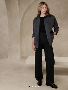 Banana Republic Luxe High Rise Wide Leg Trouser Jeans Black Wash Size Petite 4 - Picture 1 of 13