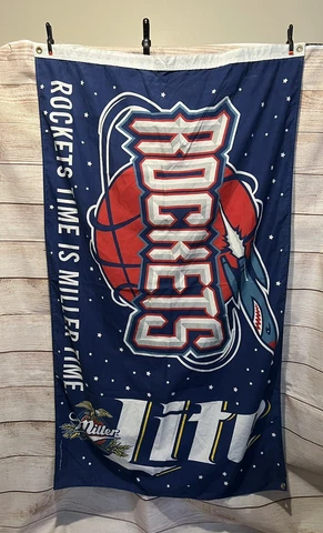 Vintage 1998 NBA Houston Rockets Man Cave Flag Banner Miller Lite Promo 34”x58” Cover