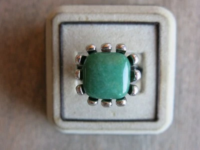 Square Green Aventurine Ring – Handmade Silver Plated Statement Jewelry sz 9.5 - Image 1 of 4