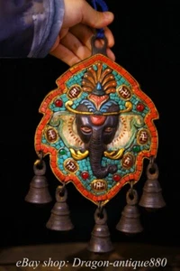 9.6" Tibetan dynasty Copper inlay turquoise Elephant God Buddha Amulet Pendant - Picture 1 of 9