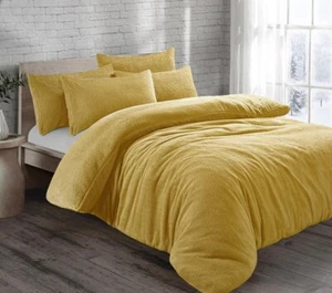 Ochre Teddy Bear Fleece Duvet Cover + Pillowcases Sherpa Thermal Warm Bedding - Picture 1 of 2