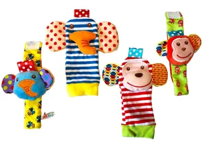 Baby Rattle Socks Elephant & Monkey Learning Toys Infants 3 to 12 Months NEW - Picture 1 of 5