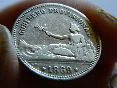 1869  Una 1 Peseta S.N.-.M. Silver .835 - Provisional Government - Spain - rare - Image 1 of 4