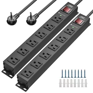 2 Pack 6 Outlet Metal Heavy Duty Power Strip With Switch,ETL Certifie Power Cord - Picture 1 of 8