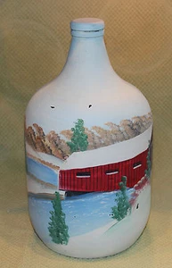 Guy F Spangler Vintage Hand Painted Gallon Jug Glass Wine Bottle Covered Bridge - Picture 1 of 8
