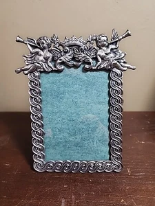 VTG Angel Cherubs Playing Horn, Crown Metal Tabletop Frame For 3×5 Photo - Picture 1 of 9
