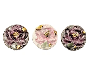 3 romantische Keramik Blume Handarbeit Vintage viktorianischer Stil Knopfabdeckungen - Bild 1 von 18