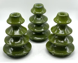 Crate & Barrel Made in Portugal Ceramic Green Tall Tree Taper Candle Holder 3 pc - Picture 1 of 11