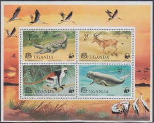 UGANDA Sc # 180a CPL MNH S/S de 4 DIFF - FONDO MUNDIAL DE VIDA SILVESTRE - Imagen 1 de 1